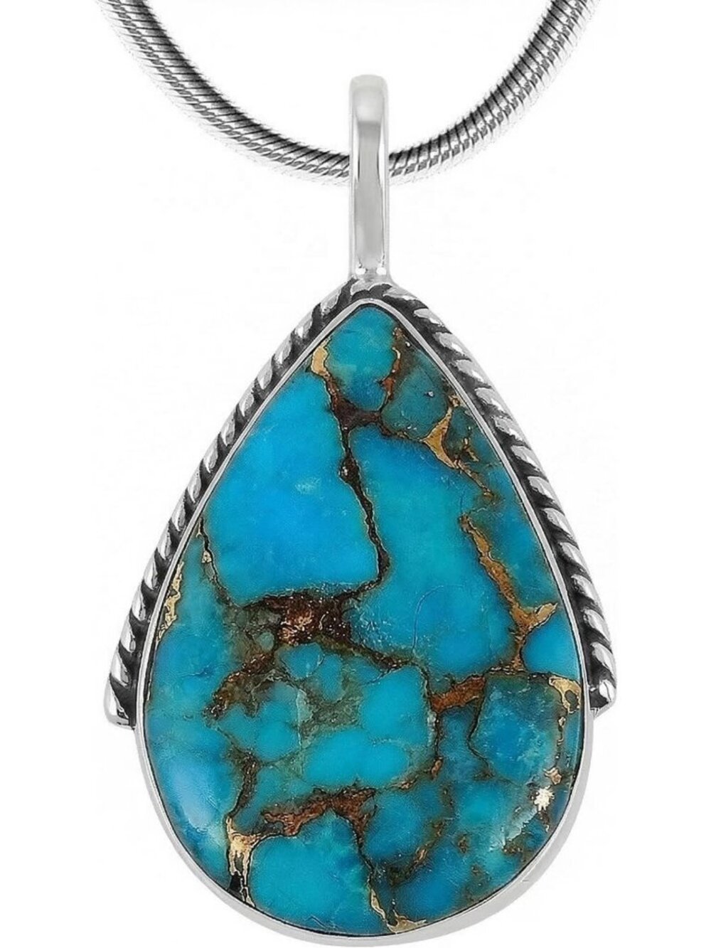 Turquoise Gemstone Pendant Necklace in Sterling Silver 925, Boho Chic Jewelry
